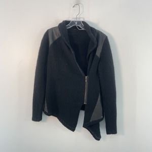 EMJ Black Zip Up Merino Wool Mohair Moto Knit Jacket Womens Size S